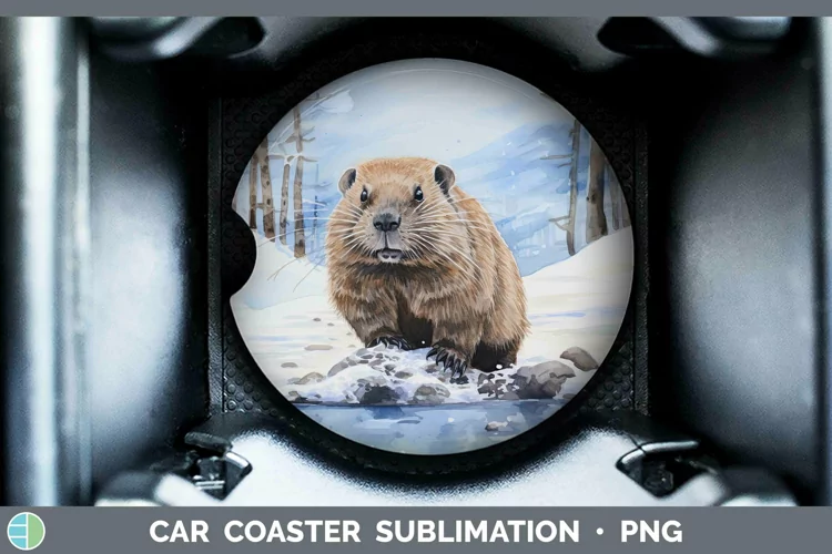Winter Woodland Animals Beaver Car Coaster Sublimation Coast