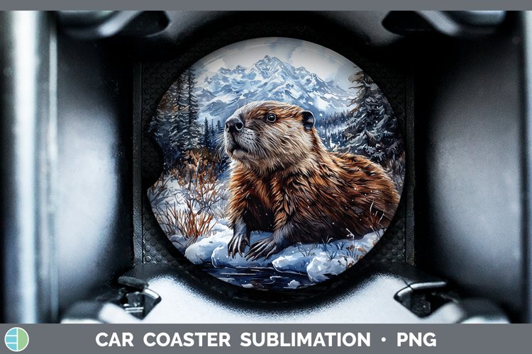 Winter Woodland Animals Beaver Car Coaster Sublimation Desi