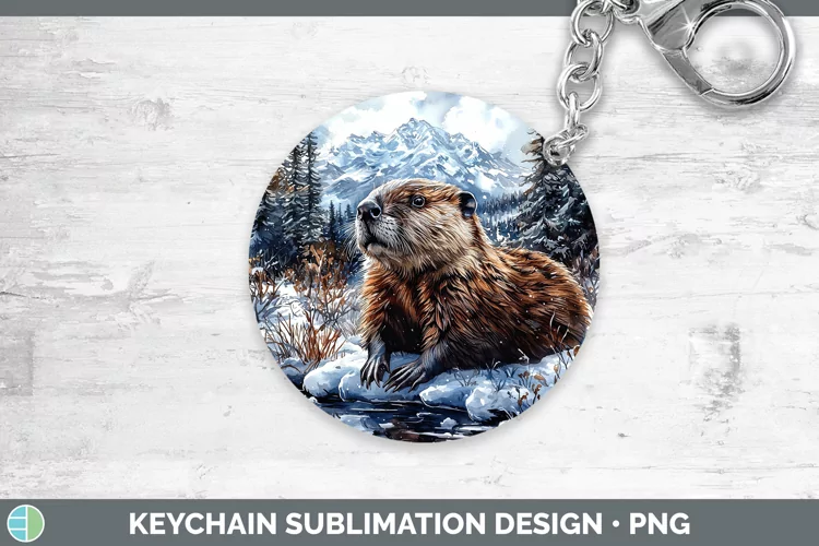 Winter Woodland Animals Beaver Keychain Sublimation Keyring