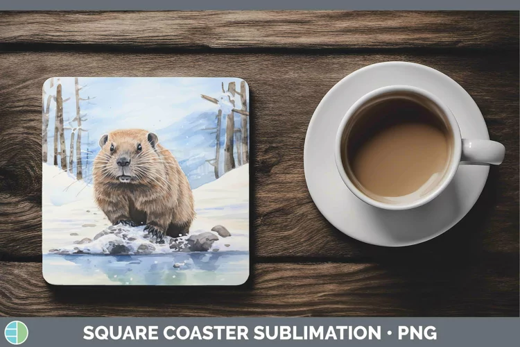 Winter Woodland Animals Beaver Square Coaster Sublimation Co