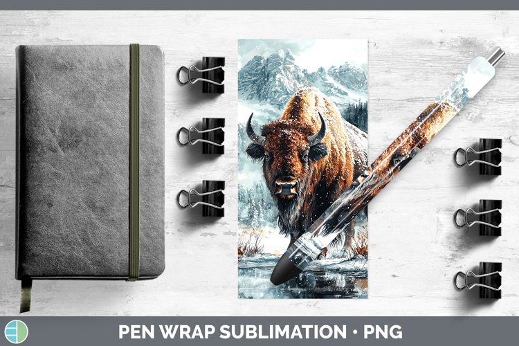 Winter Woodland Animals Bison Pen Wrap Sublimation Pen Desig