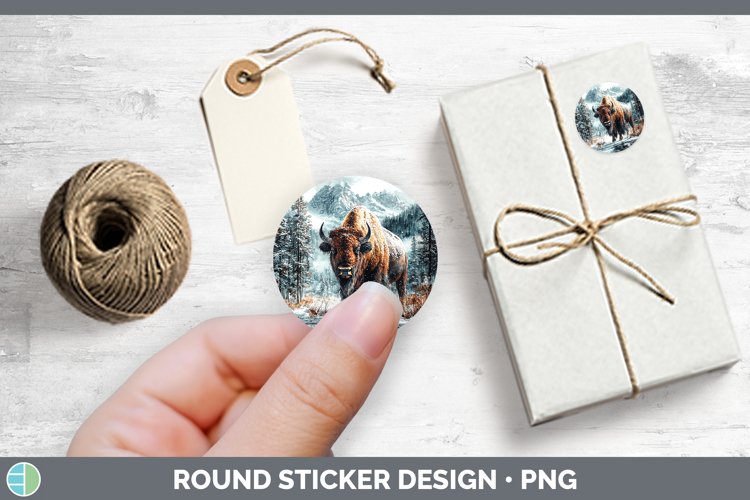 Winter Woodland Animals Bison Stickers | Round Labels Design