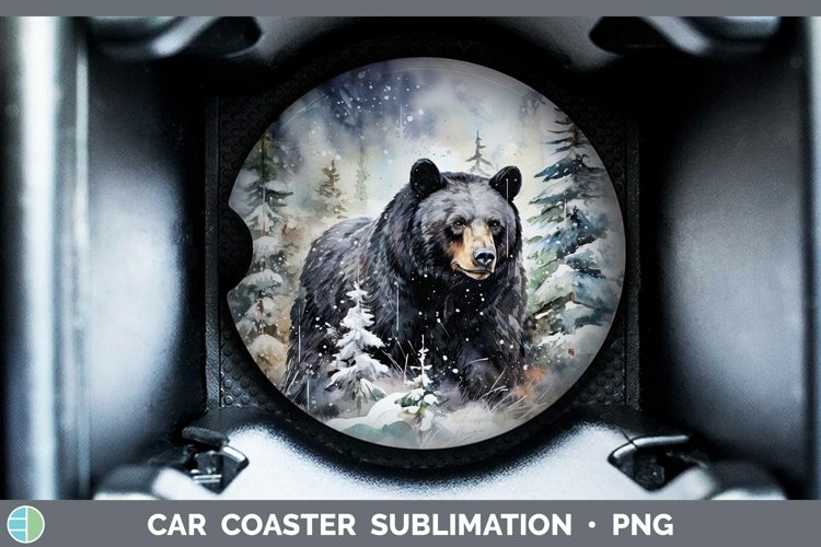 Winter Woodland Animals Black Bear Car Coaster Sublimation C