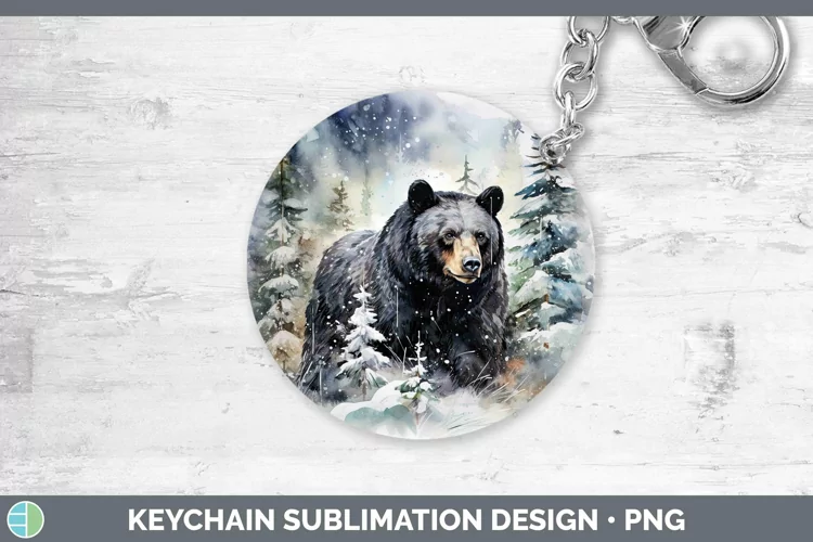 Winter Woodland Animals Black Bear Keychain Sublimation Keyr