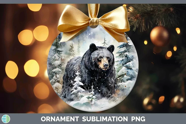 Winter Woodland Animals Black Bear Ornament Sublimation Baub