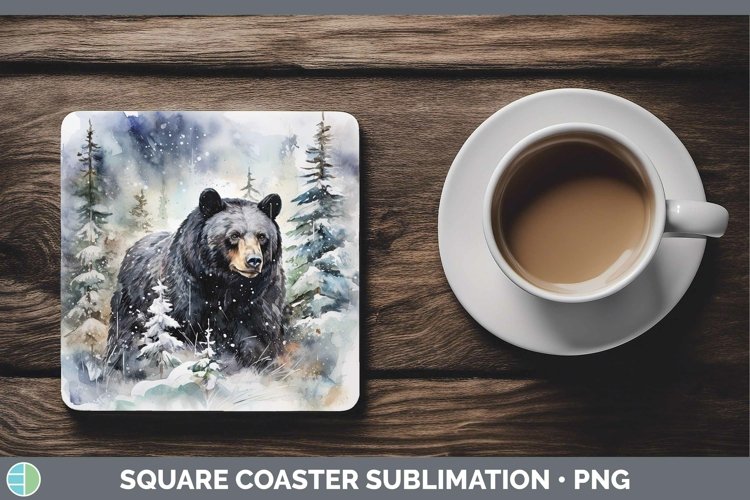 Winter Woodland Animals Black Bear Square Coaster Sublimatio