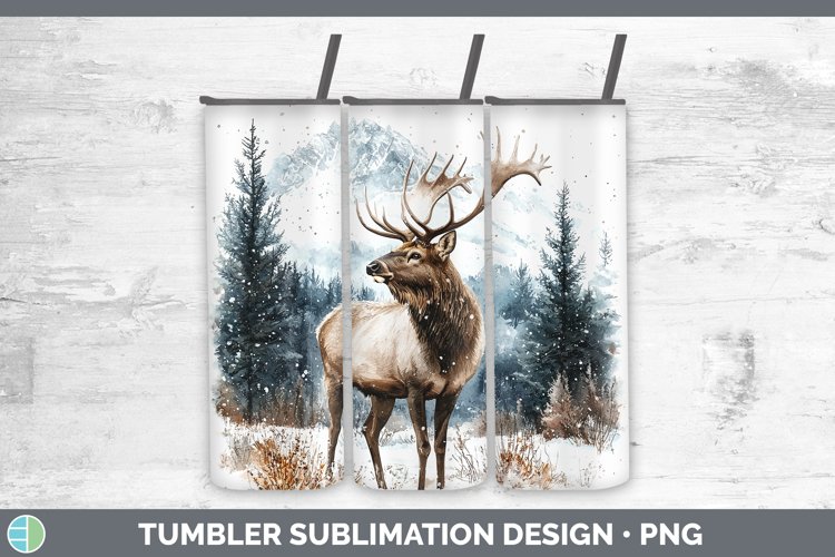 Winter Woodland Animals Elk Tumbler Sublimation 20 oz Skinny