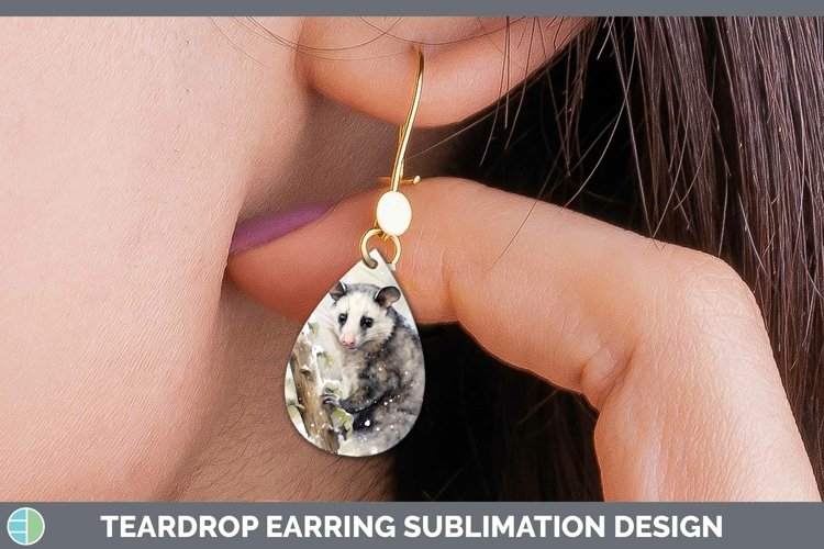 Winter Woodland Animals Opossum Teardrop Earrings Sublimatio
