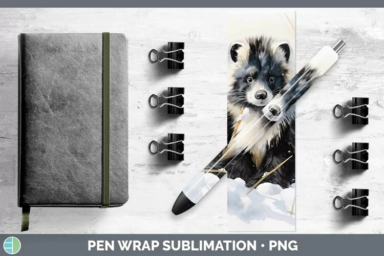 Winter Woodland Animals Skunk Pen Wrap Sublimation Pen Desig