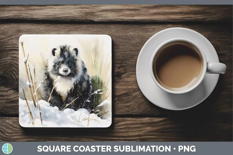 Winter Woodland Animals Skunk Square Coaster Sublimation Coa