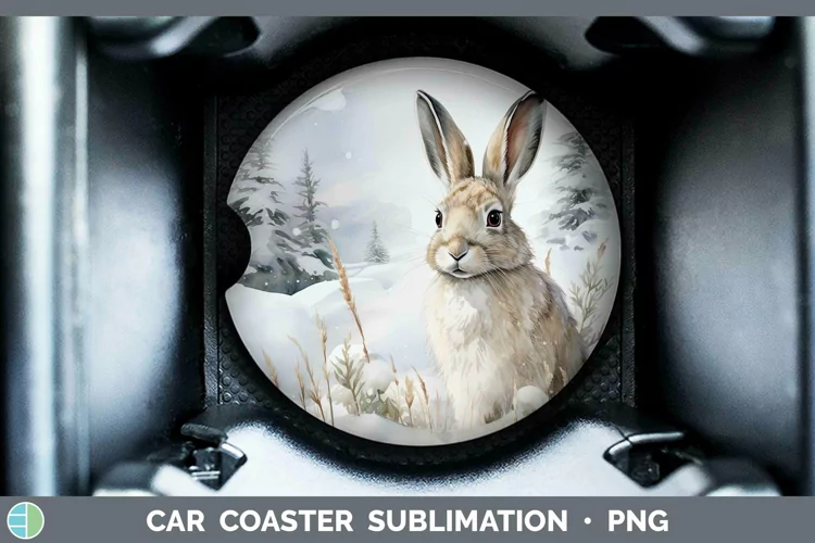 Winter Woodland Animals Snowshoe Hare Car Coaster Sublimatio
