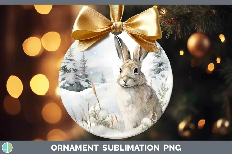 Winter Woodland Animals Snowshoe Hare Ornament Sublimation B