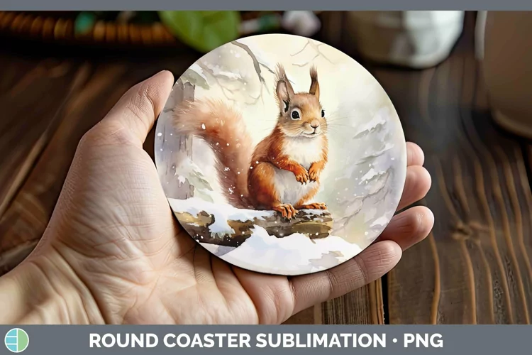 Winter Woodland Animals Squirrel Round Coaster Sublimation C