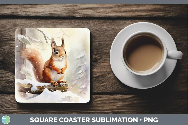 Winter Woodland Animals Squirrel Square Coaster Sublimation