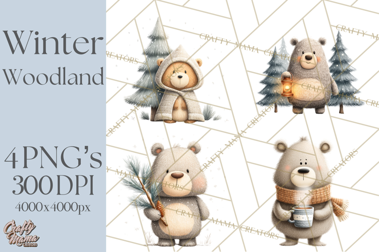 Cozy Winter Animals Clipart PNG, Neutral Woodland Critters