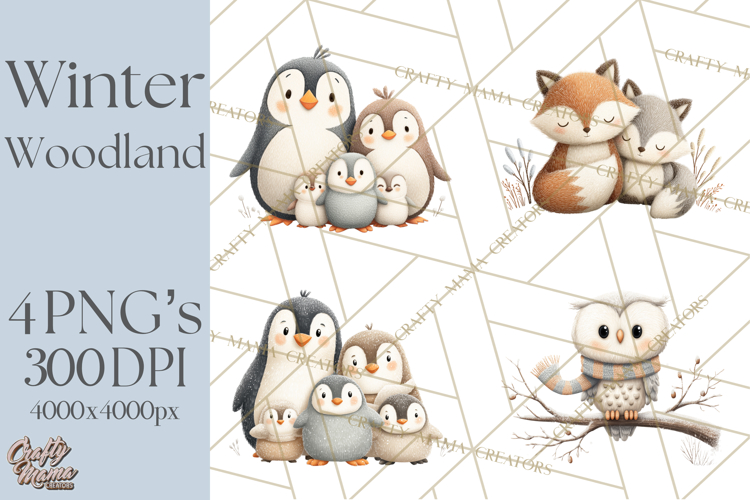 Cozy Winter Animals Clipart PNG, Neutral Woodland Critters