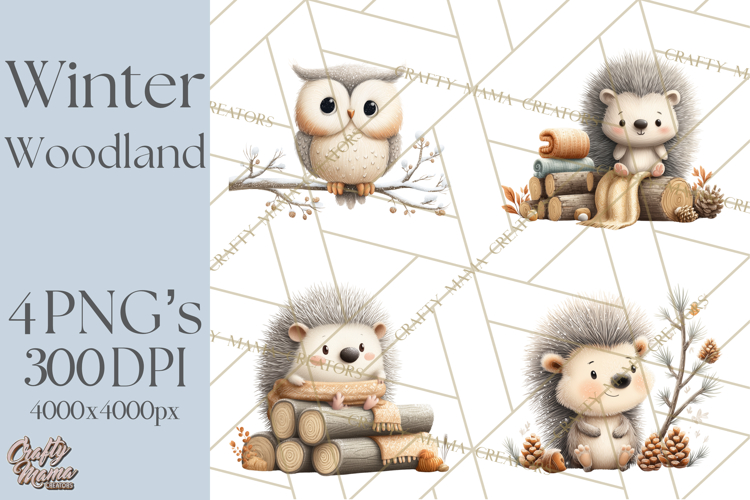 Cozy Winter Animals Clipart PNG, Neutral Woodland Critters
