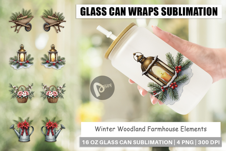 Winter Woodland Farmhouse Glass Can
