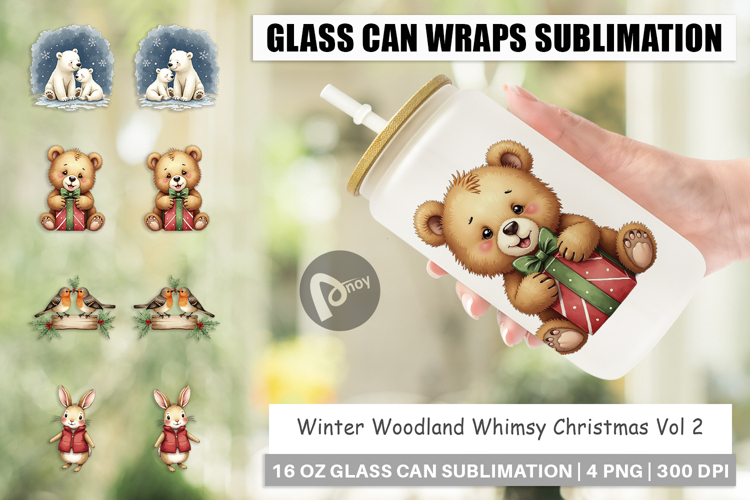 Winter Woodland Animals Glass Can