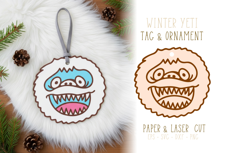 Playful Winter Yeti Ornament Laser Cut SVG Design