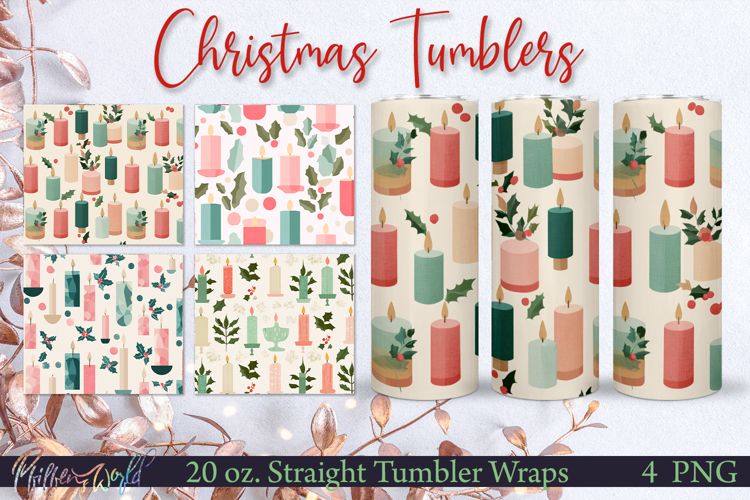 Christmas Tumbler Wraps | mid century patterns | Candle