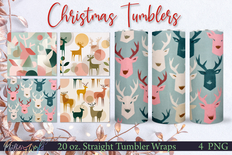 Winter Tumbler Wraps | mid century patterns | Christmas deer