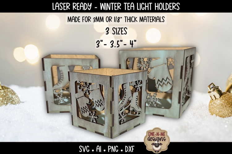 Winter Tealight Box Holder Laser Files | 3 Sizes Holiday SVG