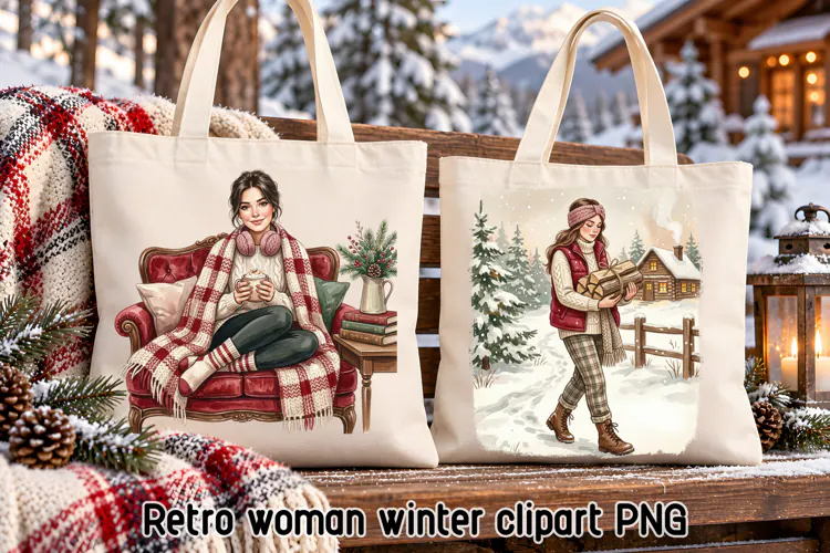 Retro Winter Woman Clipart PNG