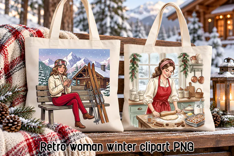 Retro Winter Woman Lifestyle Clipart PNG