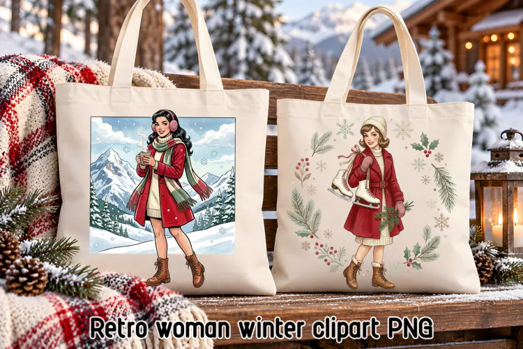 Retro Winter Fashion Woman Clipart PNG