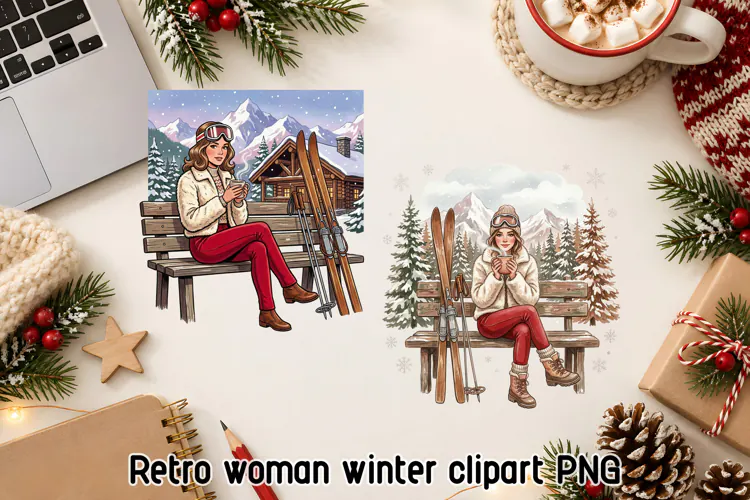 Retro Apres Ski Woman Clipart PNG