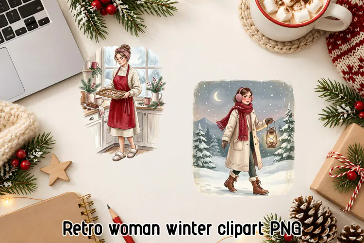 Cozy Winter Woman Lifestyle Clipart PNG