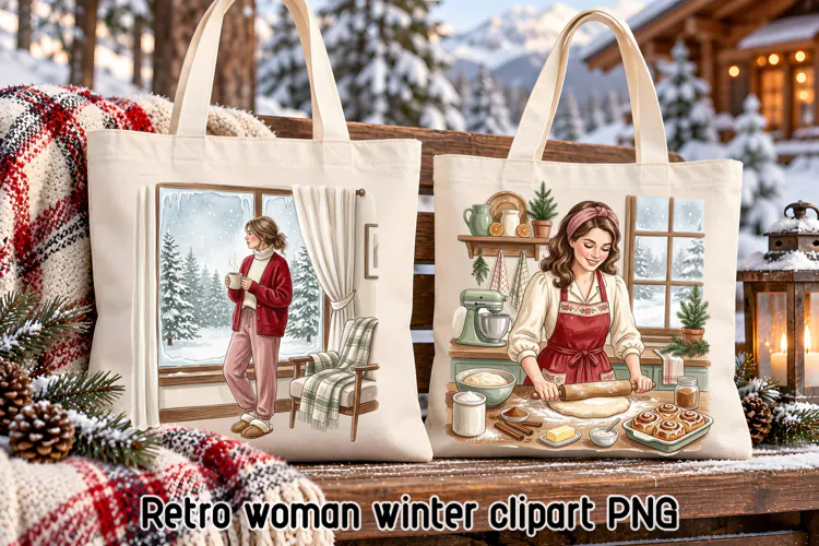 Cozy Winter Home Woman Clipart PNG