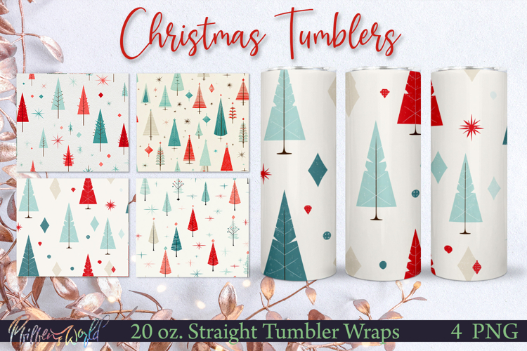 Winter Tumbler Wraps | mid century patterns | Christmas tree