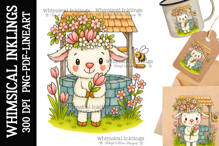 Wishing Well lamb Sublimation Clipart
