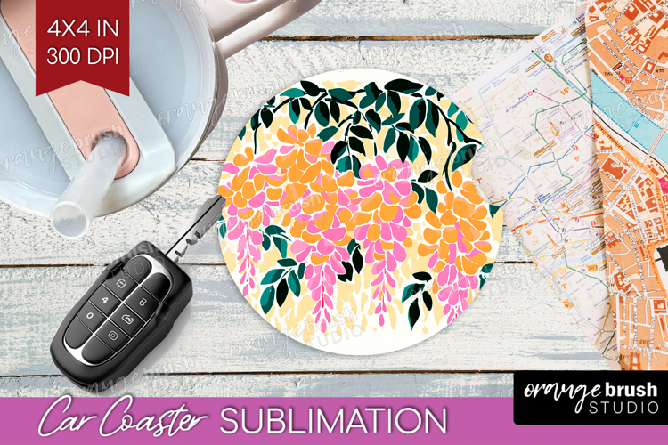 Wisteria Modern Floral Car Coaster Sping Flower Coaster PNG