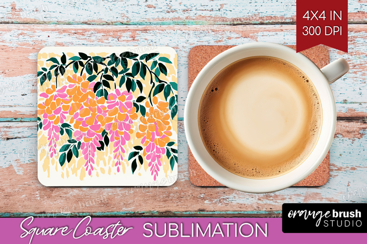 Wisteria Modern Floral Square Coaster Sping Flower Coaster