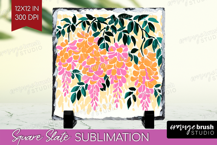 Wisteria Modern Floral Slate PNG Sping Flower Square Slate