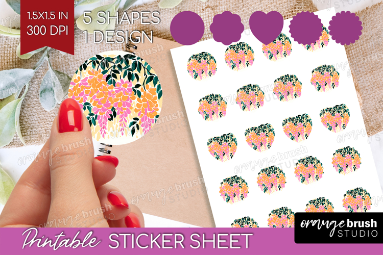 Wisteria Modern Floral Round Sticker Sping Flower Printable