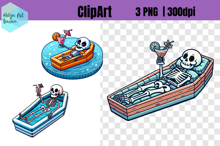 Skeleton with a cocktail Halloween ClipArt