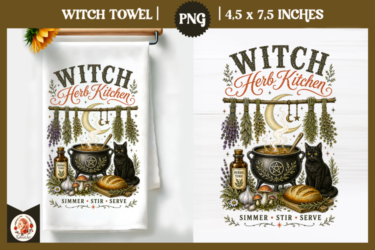 Witch Herb Kitchen. Vintage botanical witch design