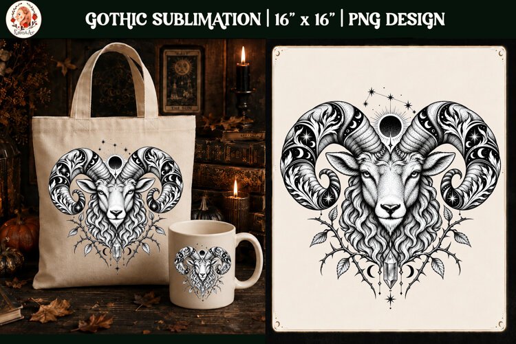 Aries Zodiac Sign Gothic Ram PNG,Celestial Zodiac Sublimati example image 1