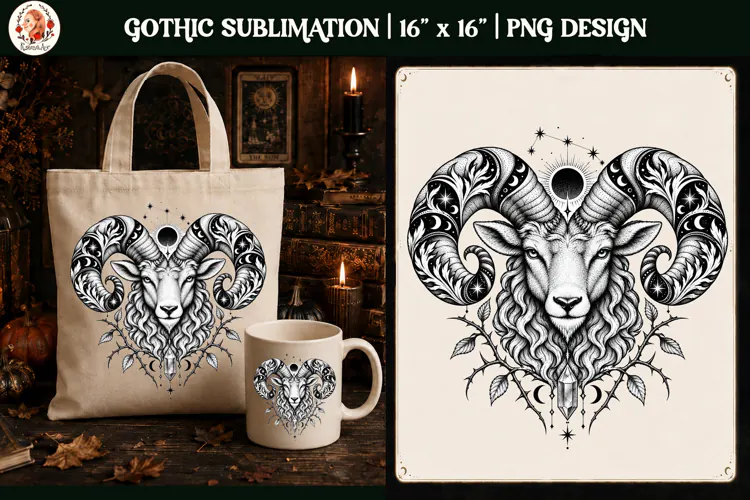 Aries Zodiac Sign Gothic Ram PNG,Celestial Zodiac Sublimati