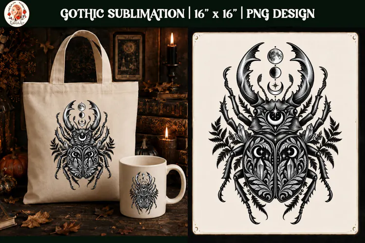 Gothic Celestial Stag Beetle PNG Design