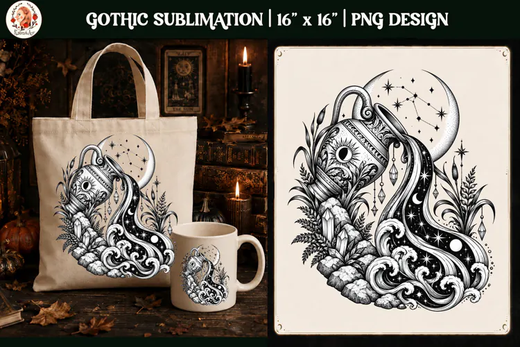 SEO Title Aquarius Zodiac Sign Gothic Water Bearer PNG
