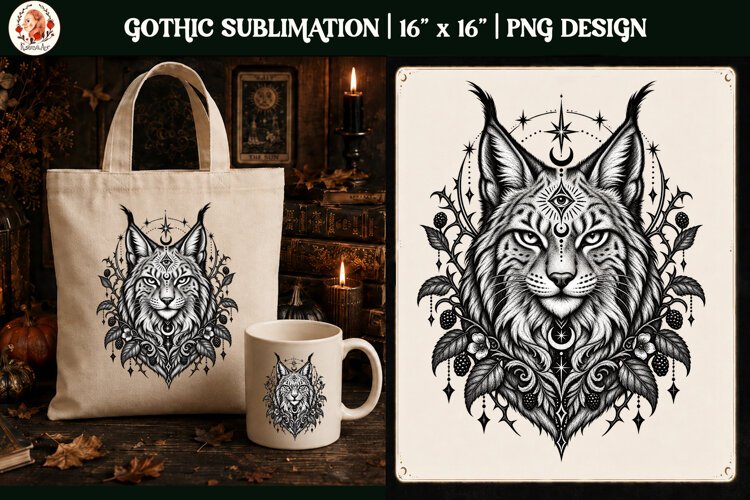Gothic Celestial Lynx PNG Design example image 1