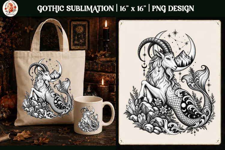 Capricorn Zodiac Sign Gothic Sea Goat PNG, Celestial Zodiac