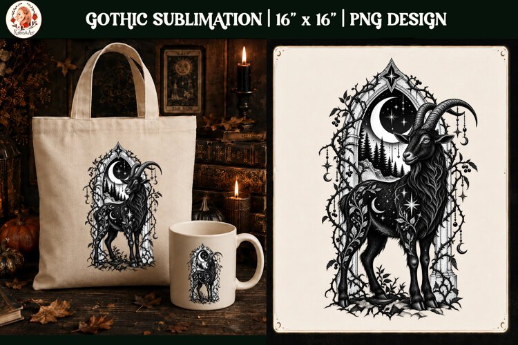 Gothic Celestial Animal sublimation tattoo mystical PNG example image 1