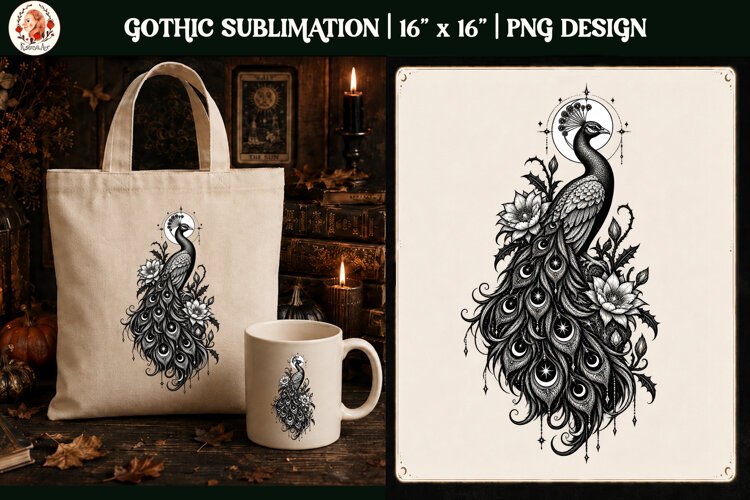 Gothic Celestial Animal sublimation tattoo mystical PNG example image 1
