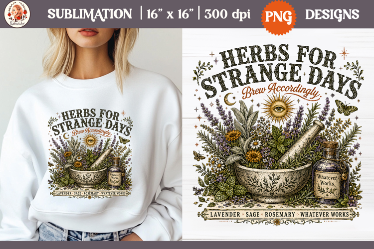 Witch Herb Garden| Vintage botanical green witch designs PNG